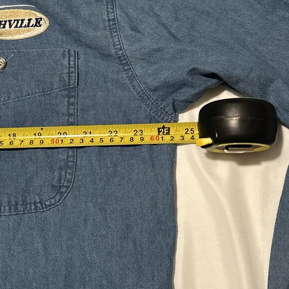 Vintage Nashville Denim Embroidered Trucker Jean Shirt Mens Large 90s USA TN - Picture 9 of 11